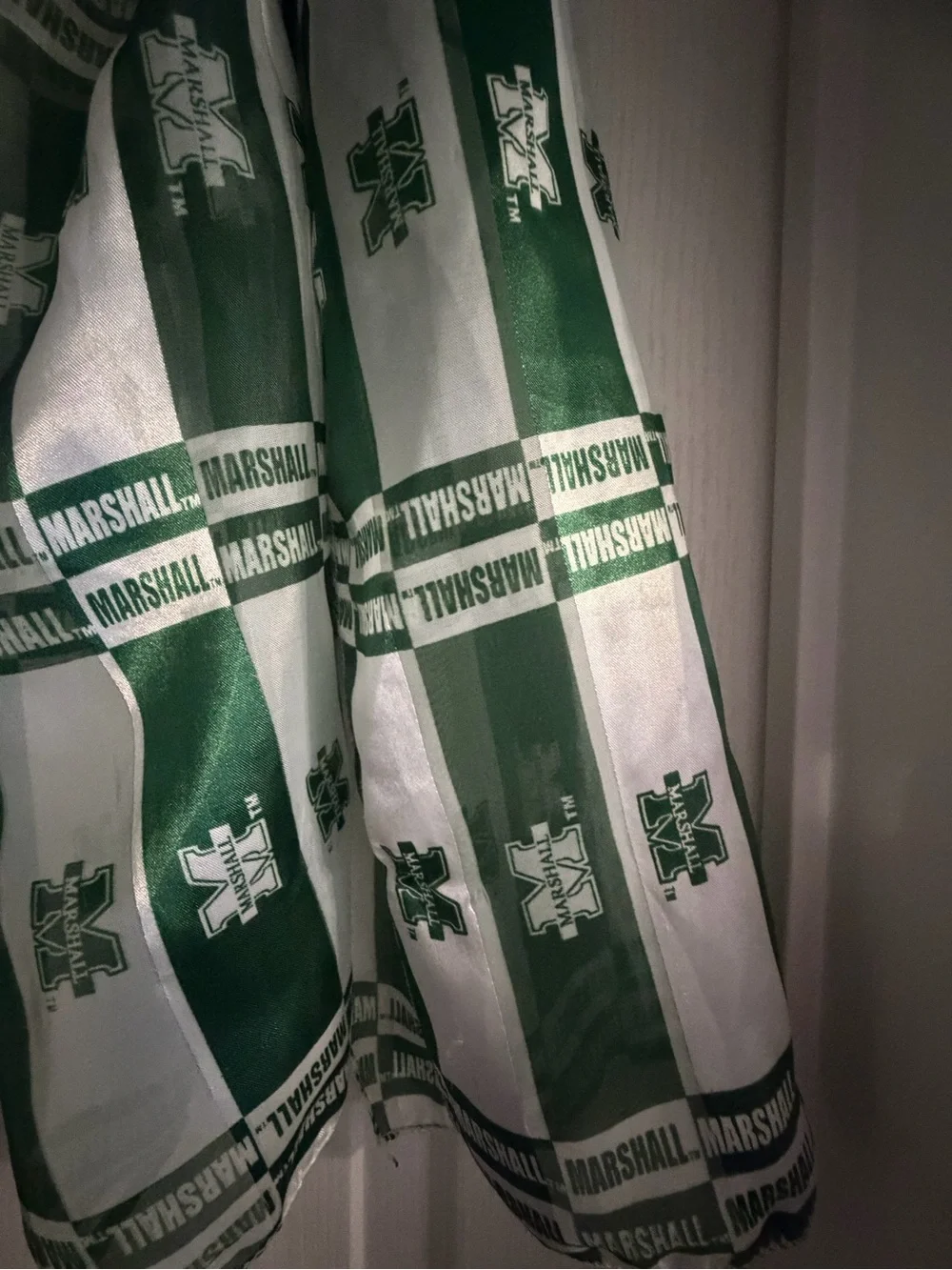 Marshall Green and White Striped University Bedding Fabric